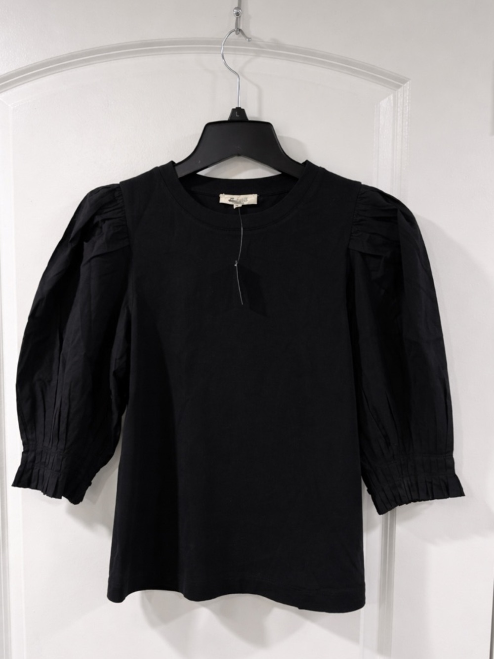 Madewell Black Puff Sleeve Tee Size S Cotton Crewneck Easy Fit Chic Minimalist - Picture 7 of 11